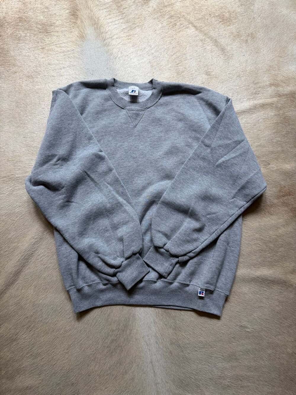 Vintage 90s Russell Athletic Heather Grey Crewneck Sweatshirt Blank Size L